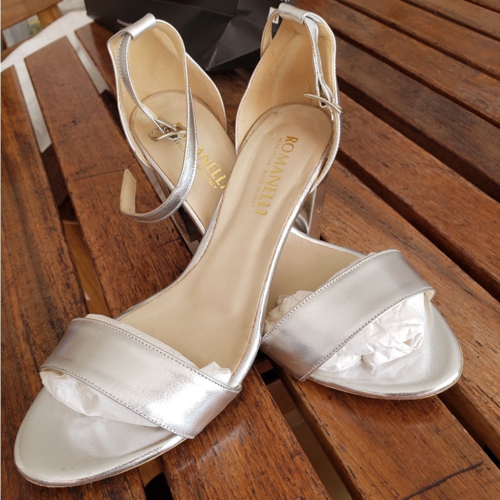 Romanelli Silver 3” Strap Heels